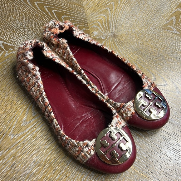 Tory Burch Shoes - TORY BURCH Burgundy Tweed Flats 7.5